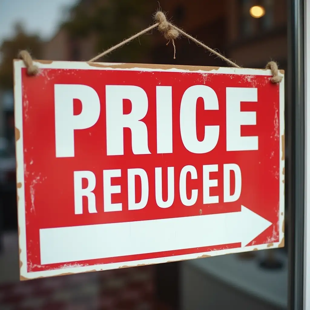 price reduced sign in bold font