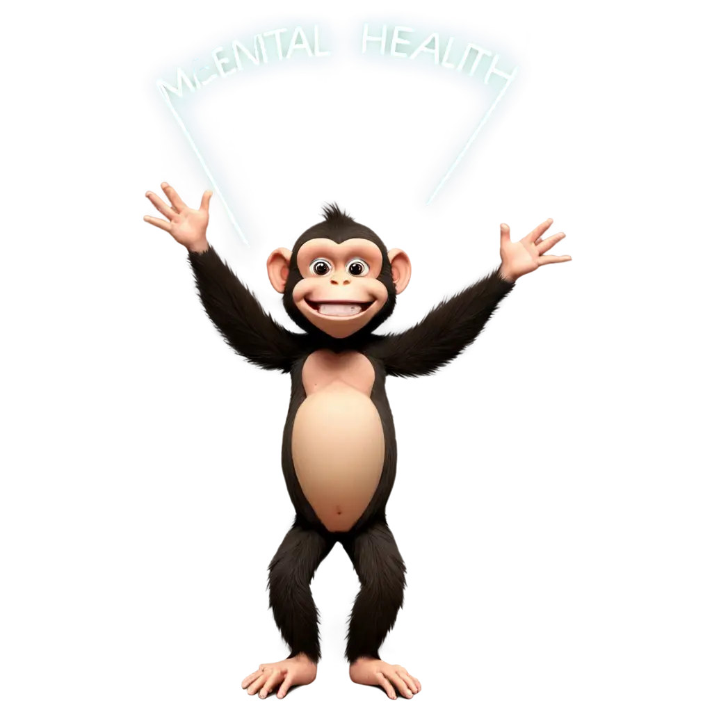 Happy-Monkey-Waving-a-Neon-Sign-Reading-Mental-Health-PNG-Image