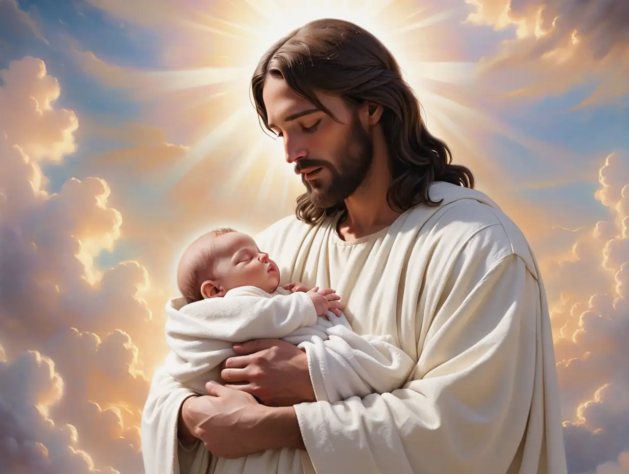 Jesus-Holding-a-Sleeping-Baby-in-a-Heavenly-Embrace