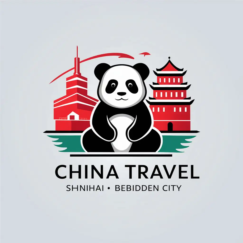 LOGO-Design-for-China-Travel-Panda-Theme-with-Shanghai-and-Beijing-Elements