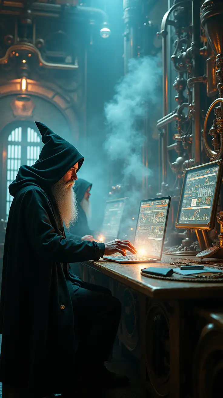 Ethereal-Futuristic-Wizards-and-Witches-in-Steampunk-Control-Room