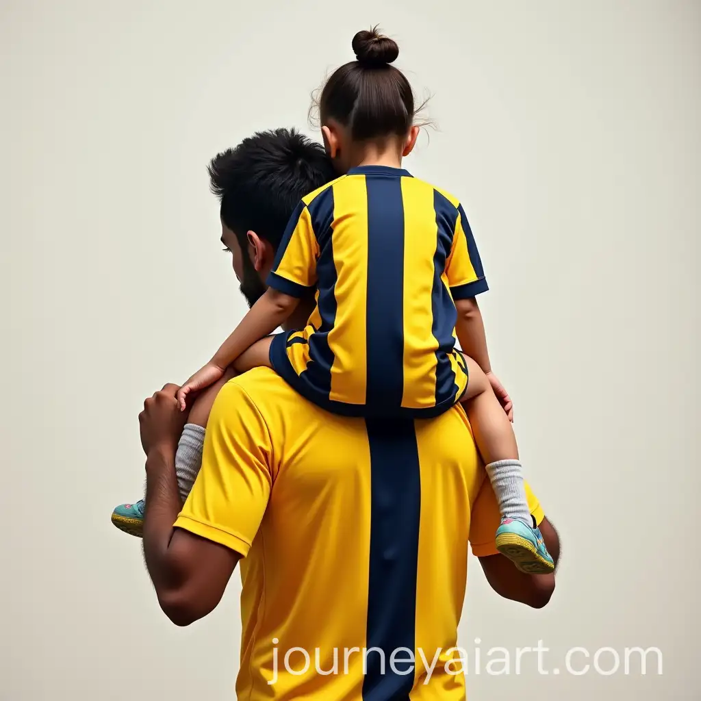 Father-and-Daughter-Bonding-in-Yellow-and-Navy-Blue-Striped-Soccer-Jerseys