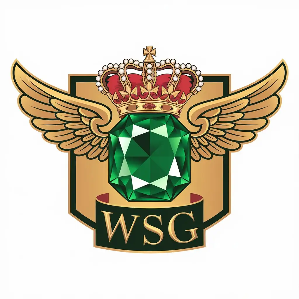 LOGO Design for WSG Emerald with Crown and Wings Symbol with Clear Background