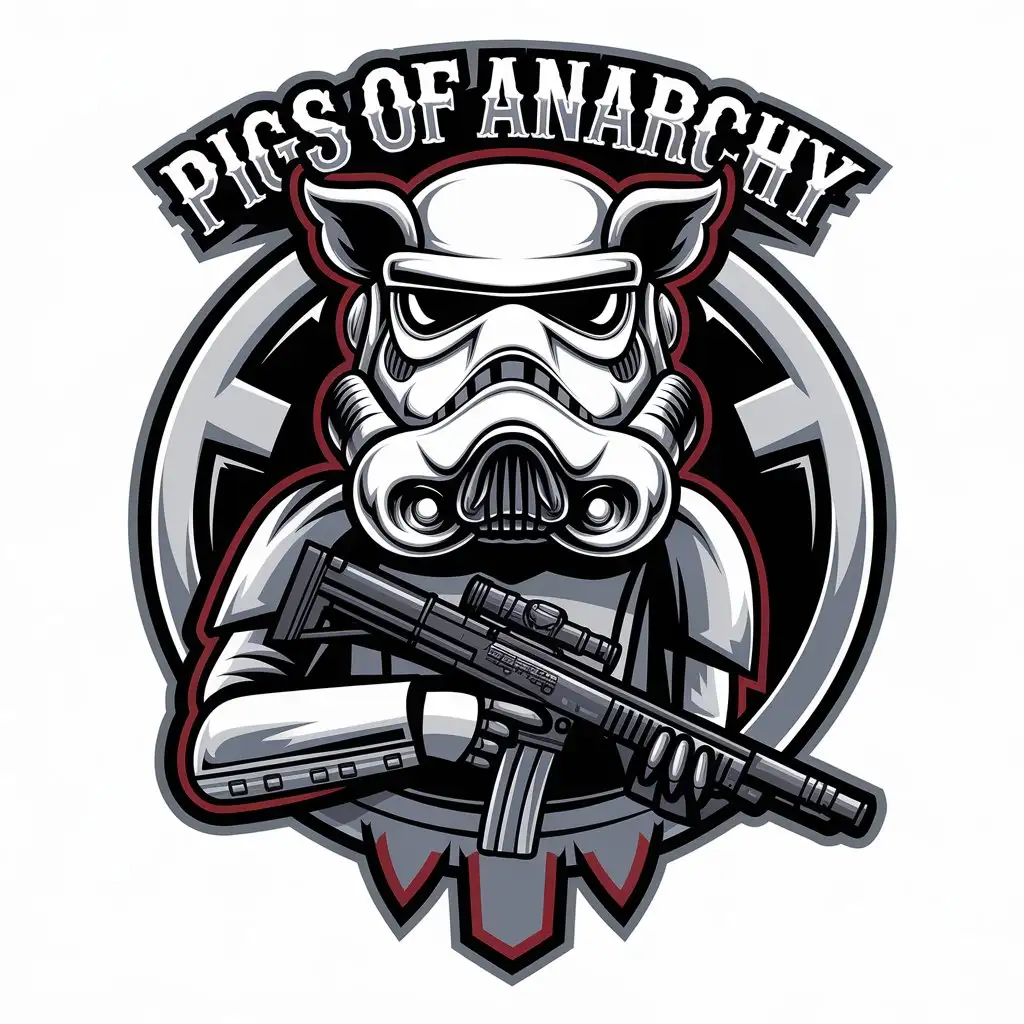 LOGO Design for Pigs of Anarchy Vector Design Featuring Horrific Stormtrooper Pigs with Blasters