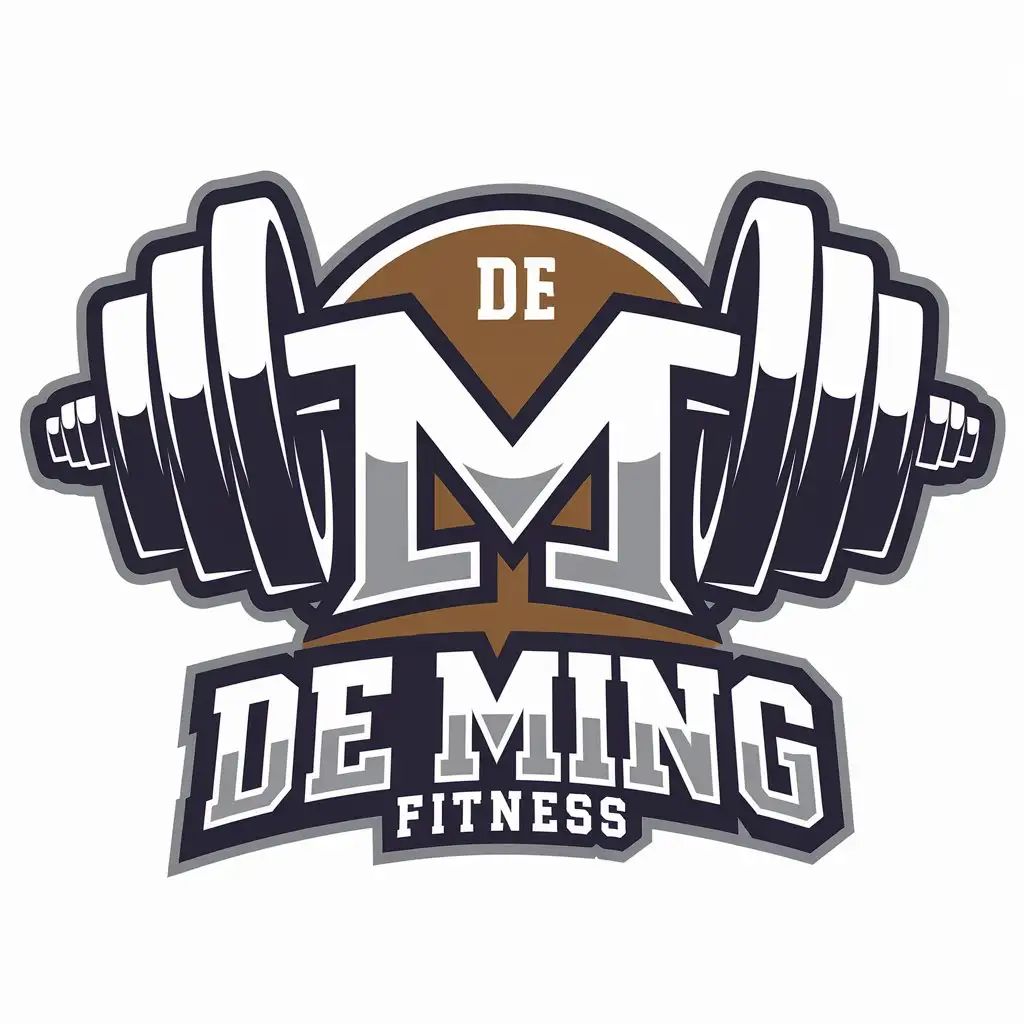 a vector logo design,with the text "De ming fitness", main symbol:Dumbbell, strength, muscle, letter DM,Moderate,be used in Sports Fitness industry,clear background