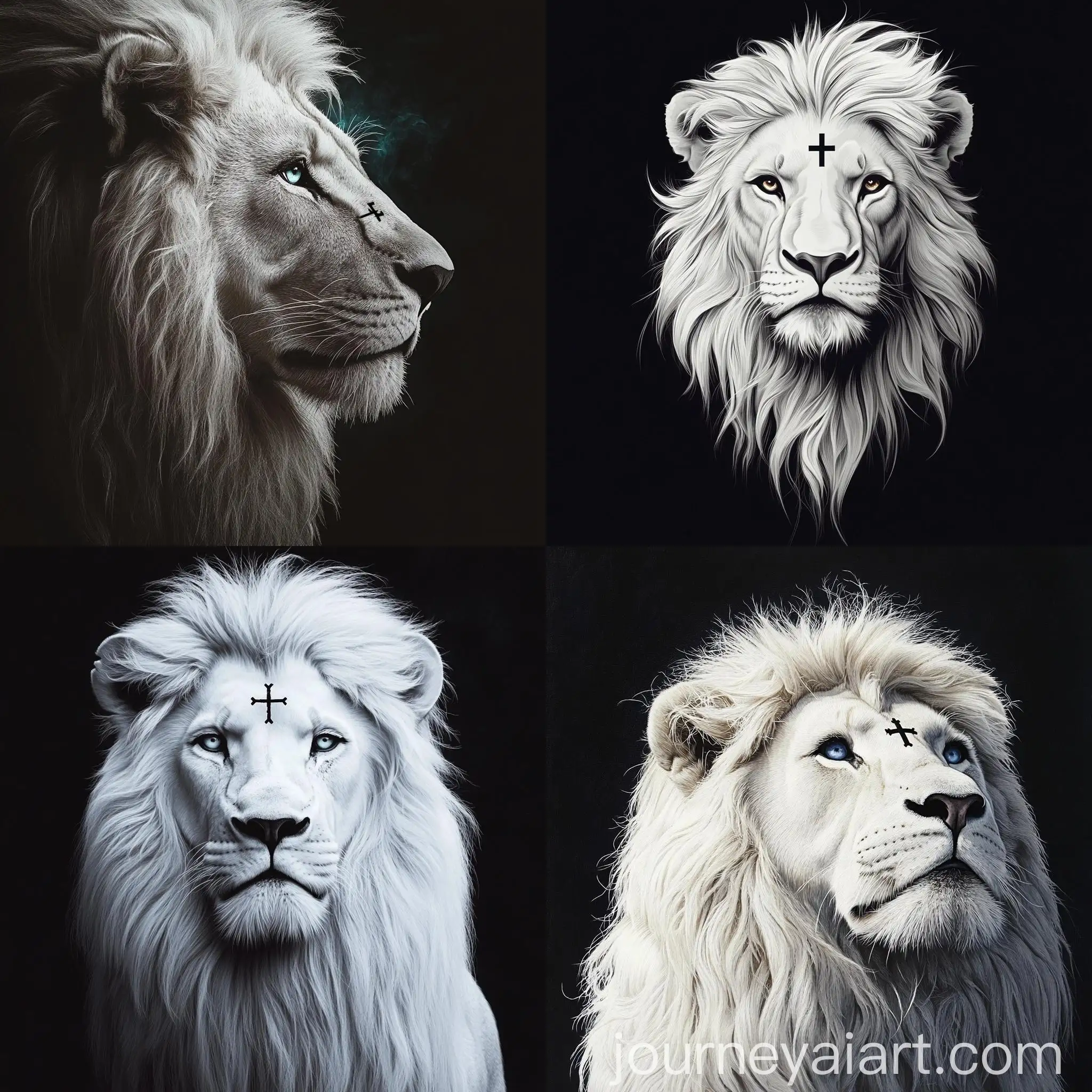 Realistic-White-Lion-with-Christian-Cross-Eye-on-Black-Background