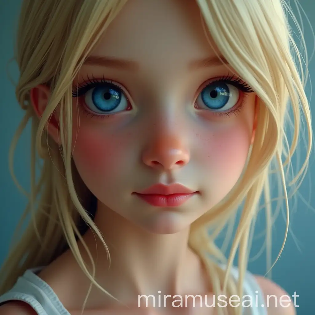 Realistic Portrait of a Girl with Blue Eyes and Blonde Hair in HD 8K Resolution