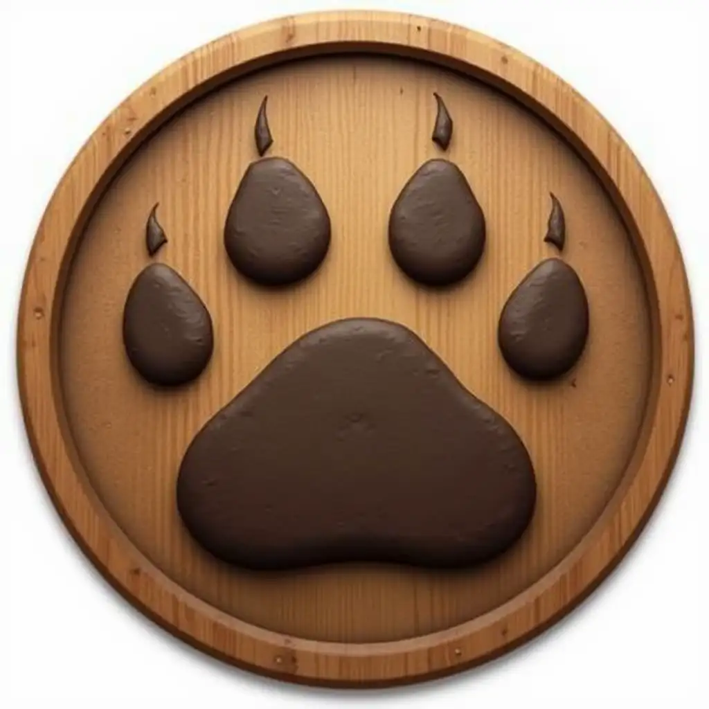 Realistic Bear Paw Icon with Brown Frame