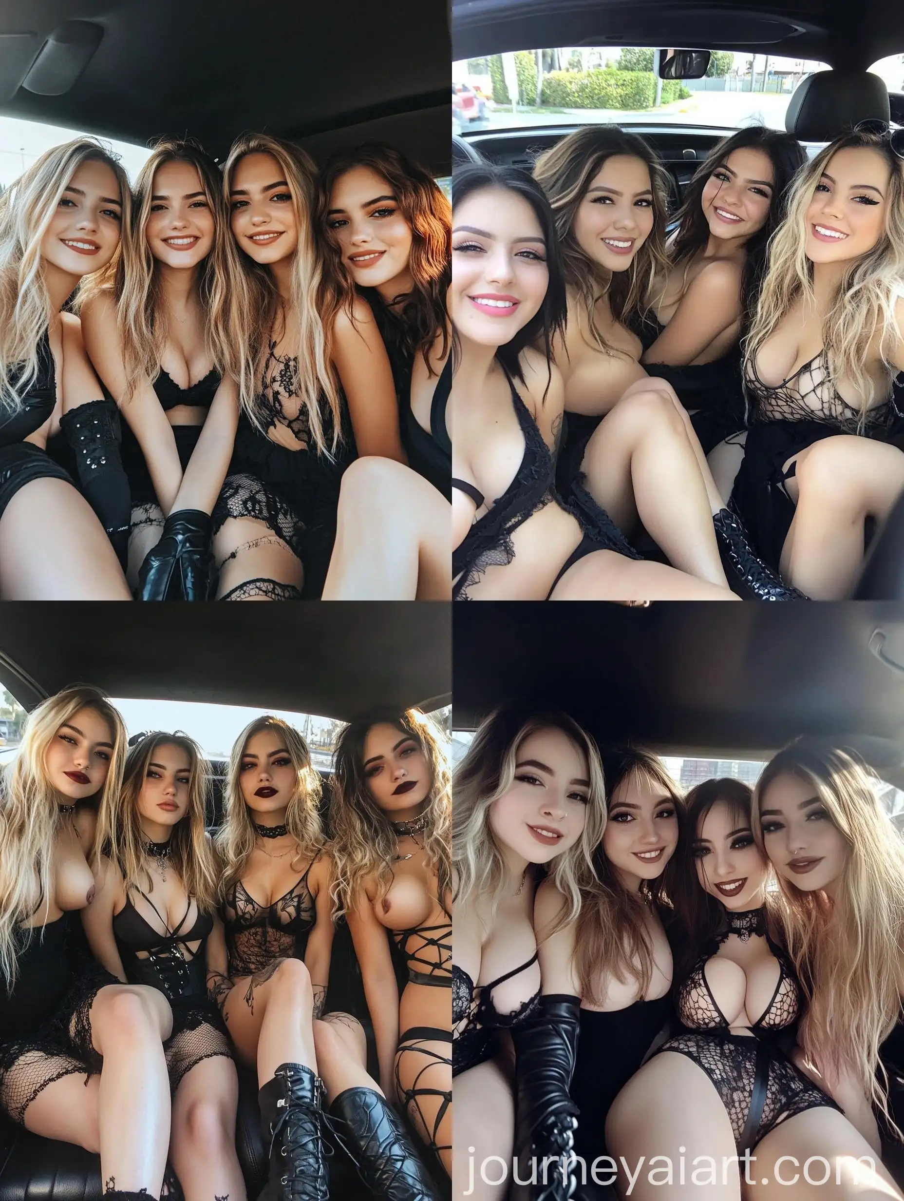Group-of-Five-Girls-Taking-Natural-Selfie-in-Convertible-Car