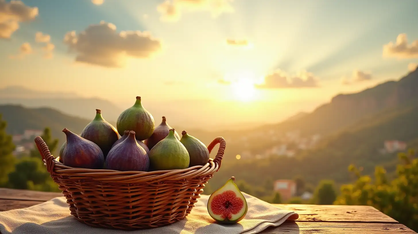 Basket of Figs on Table with Magnificent Biblical View