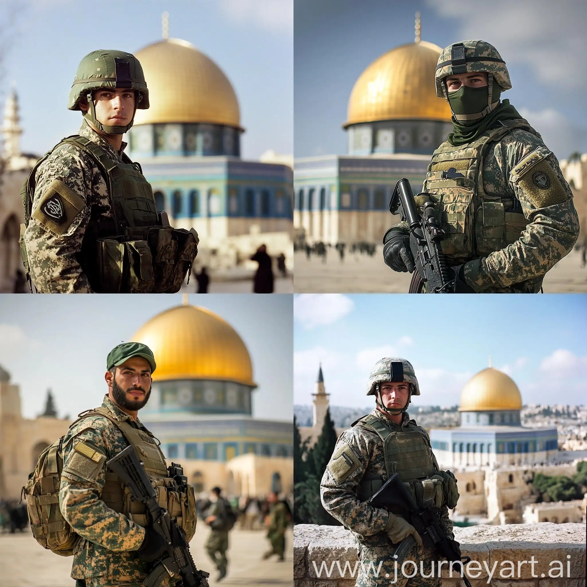 Soldier-in-Camouflage-Uniform-with-Dome-of-the-Rock-in-Palestine