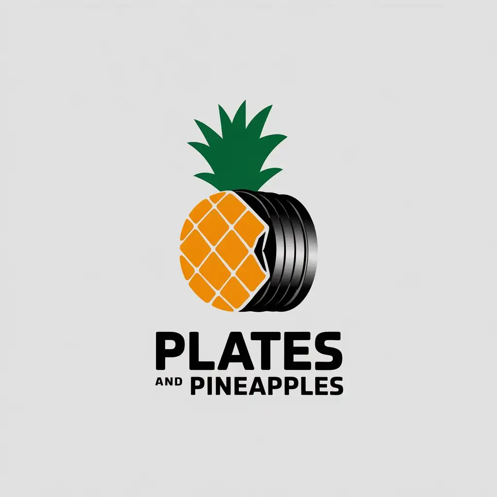 LOGO Design for Plates and Pineapples 2D Pineapple with Chewed Design and 3D Gym Plates Theme for Sports Fitness