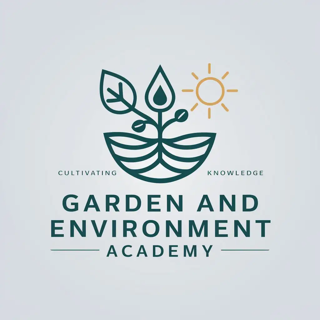 LOGO Design for Garden and Environment Academy Sprout Water Drop and Sun Symbol with Clean Background