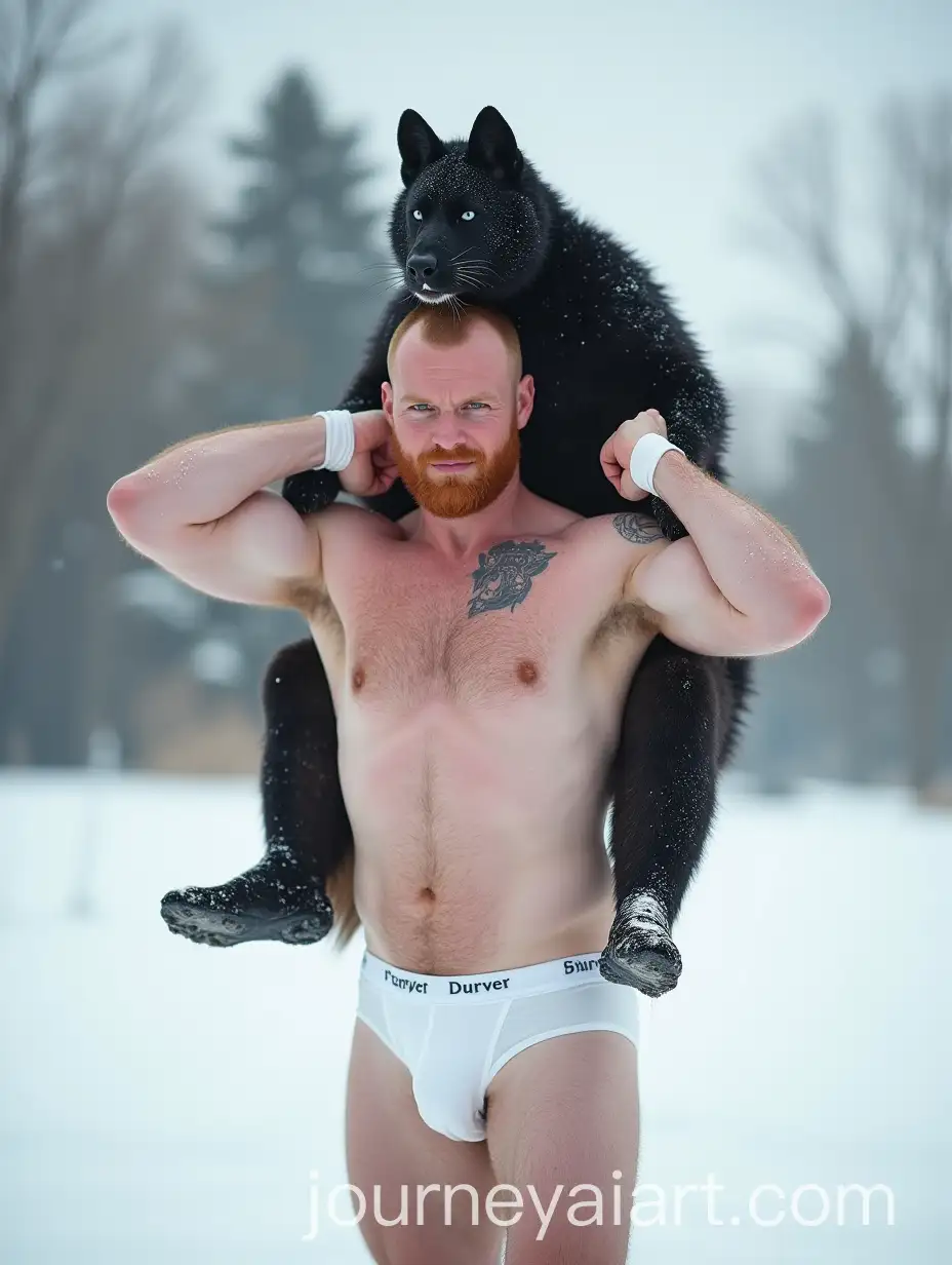 Strong-Ginger-Man-Lifting-Black-Man-on-Snowy-Landscape