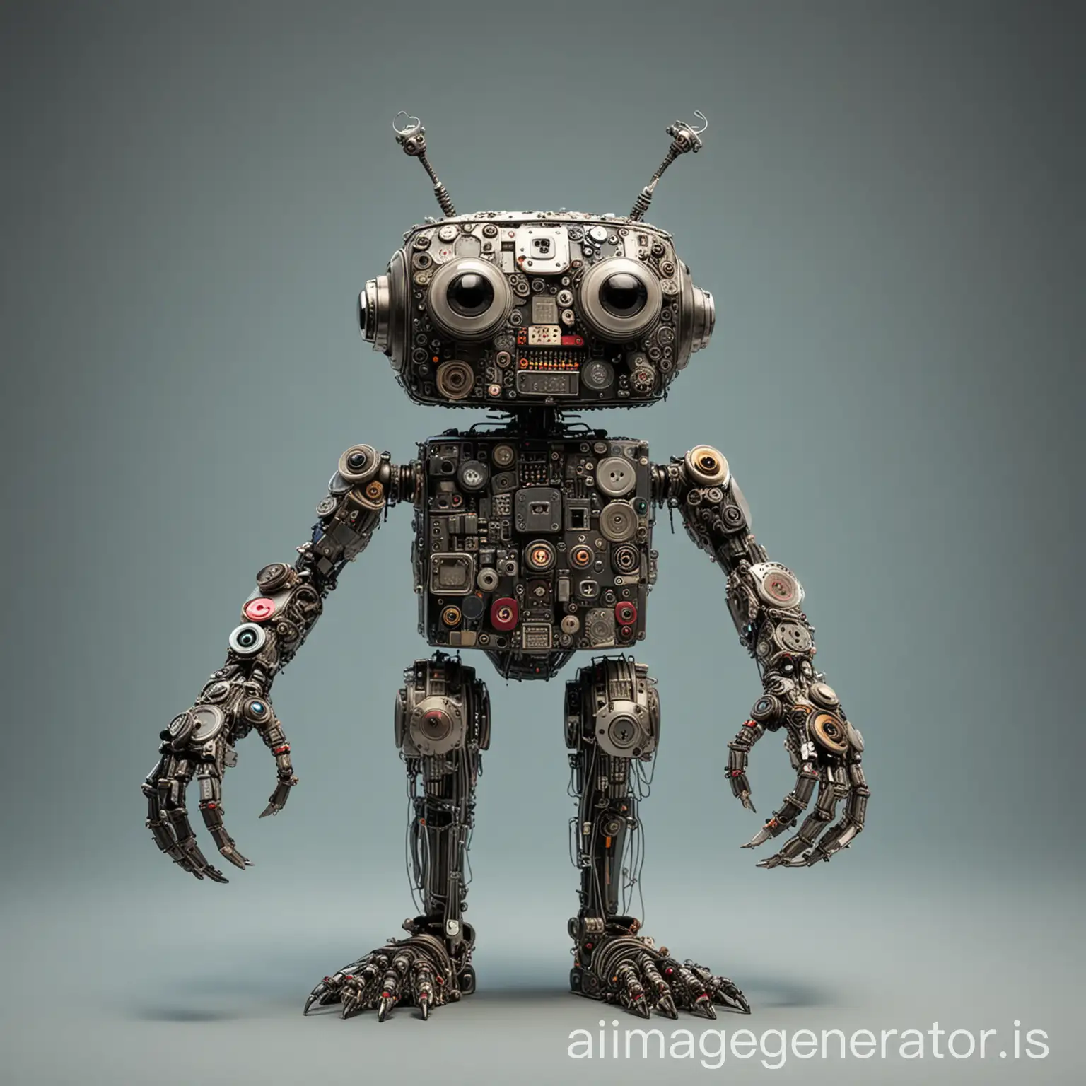 Creature-Formed-from-Phone-Parts-and-Screens-with-Button-Facial-Features