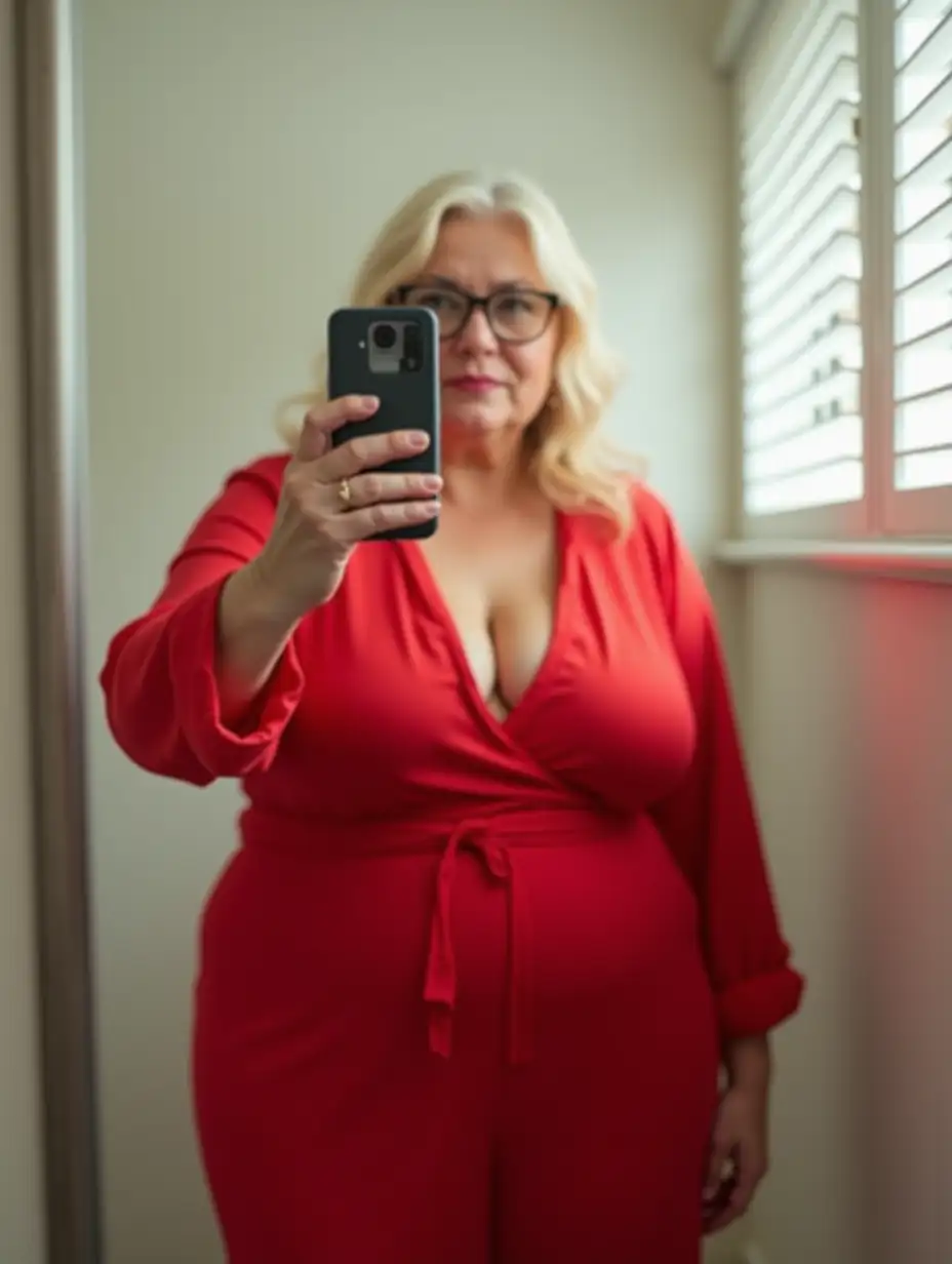 Curvy-50YearOld-Woman-Taking-Mirror-Selfie-in-Fitting-Room