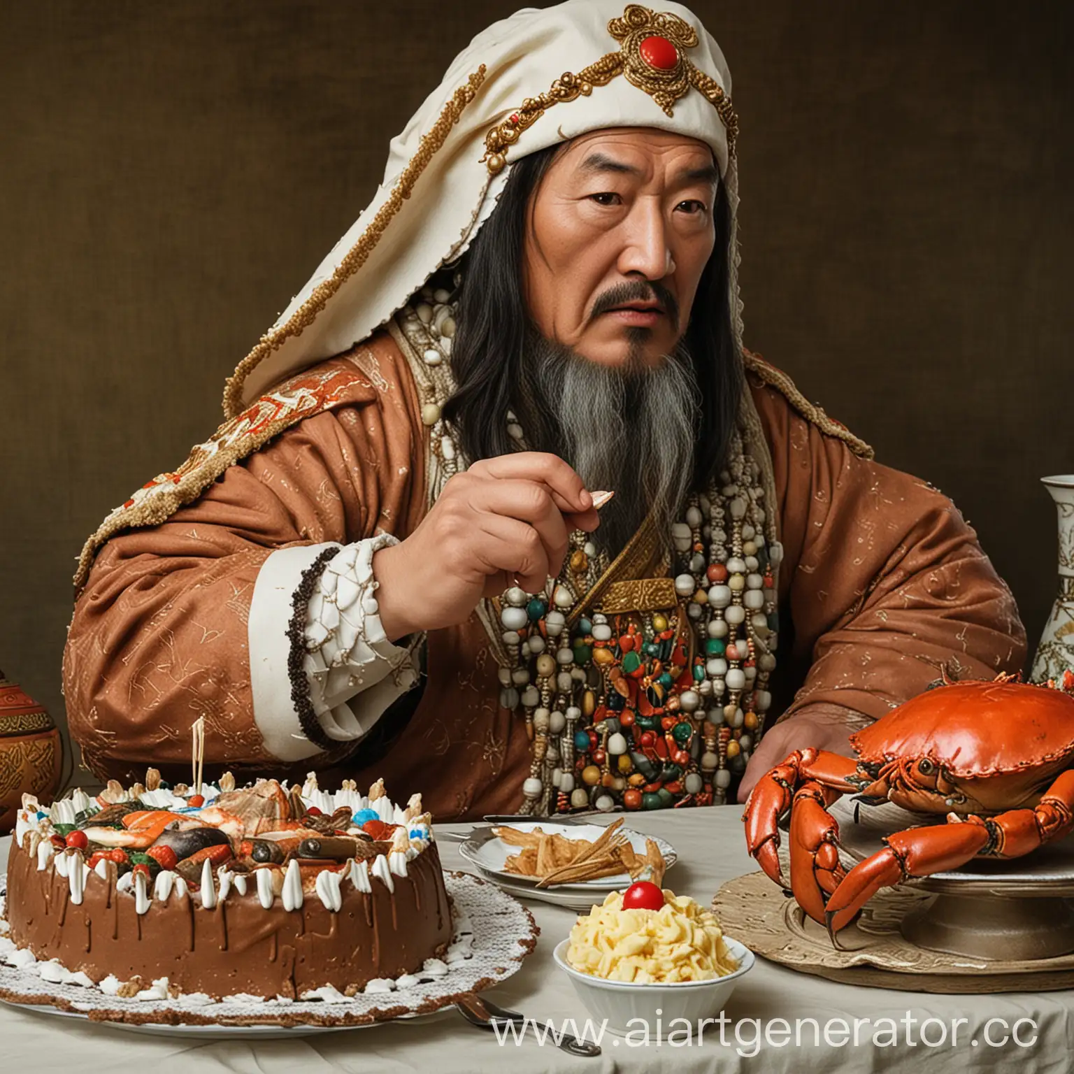 Genghis-Khan-with-Live-Cake-Crab-and-Granny-Listening-to-Music