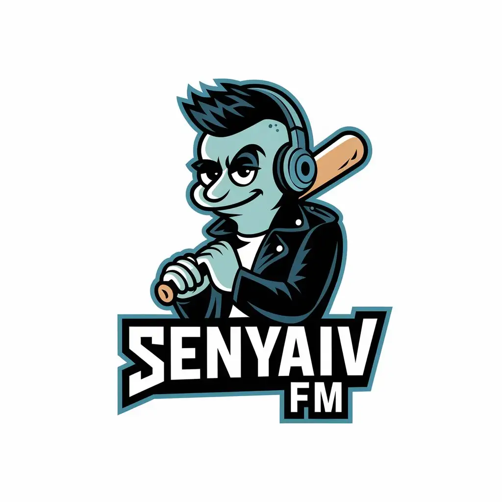 LOGO Design for SenyaIV FM Bold Squidward with Headphones and Baseball Bat