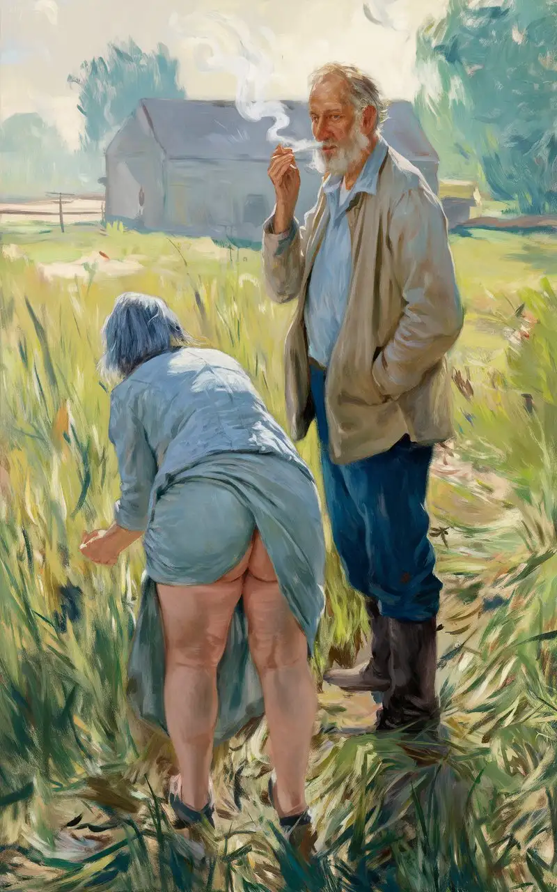 Old-Farmer-and-Peasant-Woman-in-Farm-Field-Morning-Light-Oil-Painting-in-Manet-Style