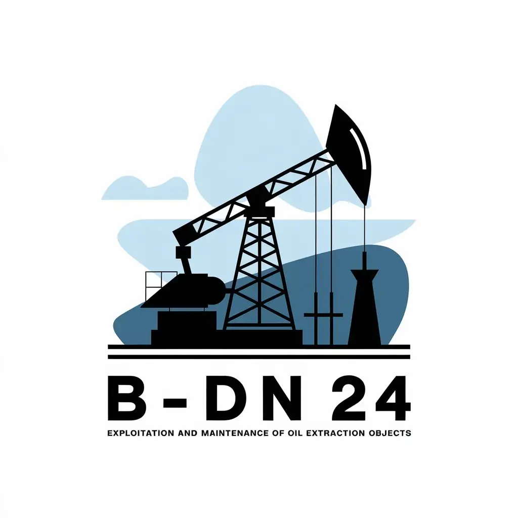 a vector logo design,with the text "B-DN 24 Exploitation and maintenance of oil extraction objects", main symbol:oil rig,Moderate,clear background