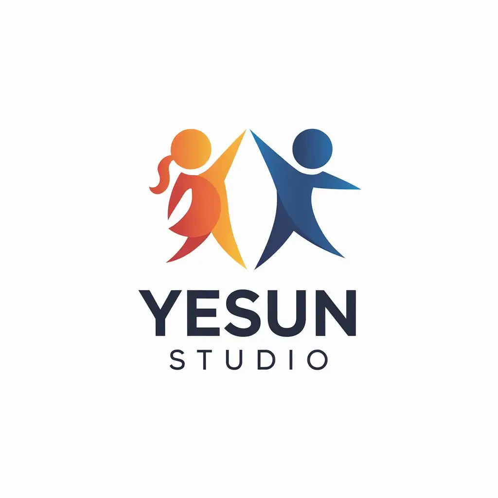 LOGO Design for Yesun Studio Minimalistic Vector with Playing Sister and Brother Symbol for Education Industry