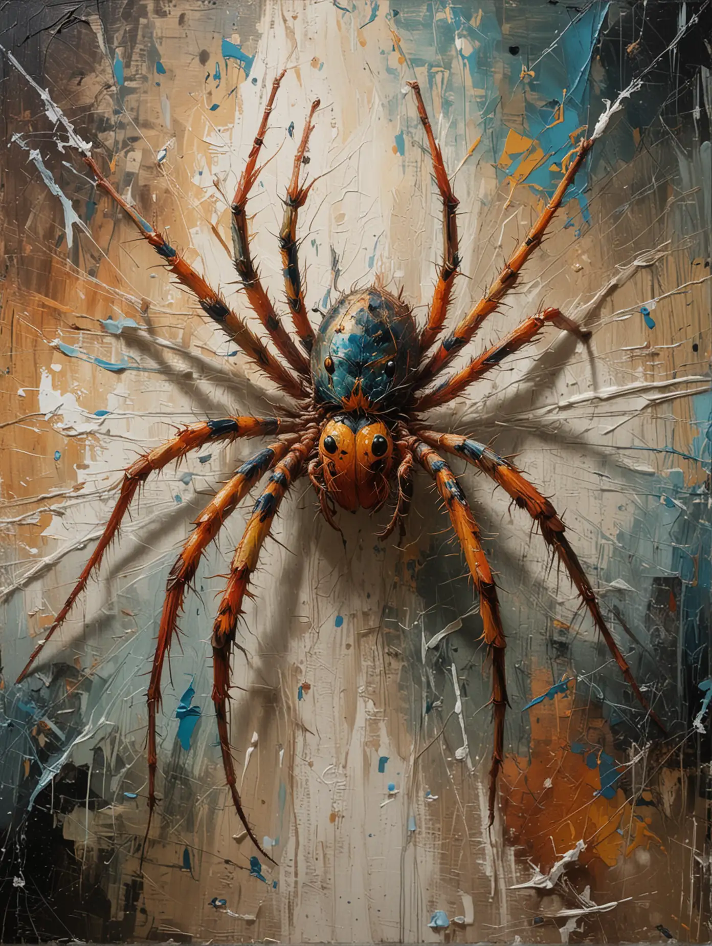 Abstract Spider Painting on Flaking Canvas