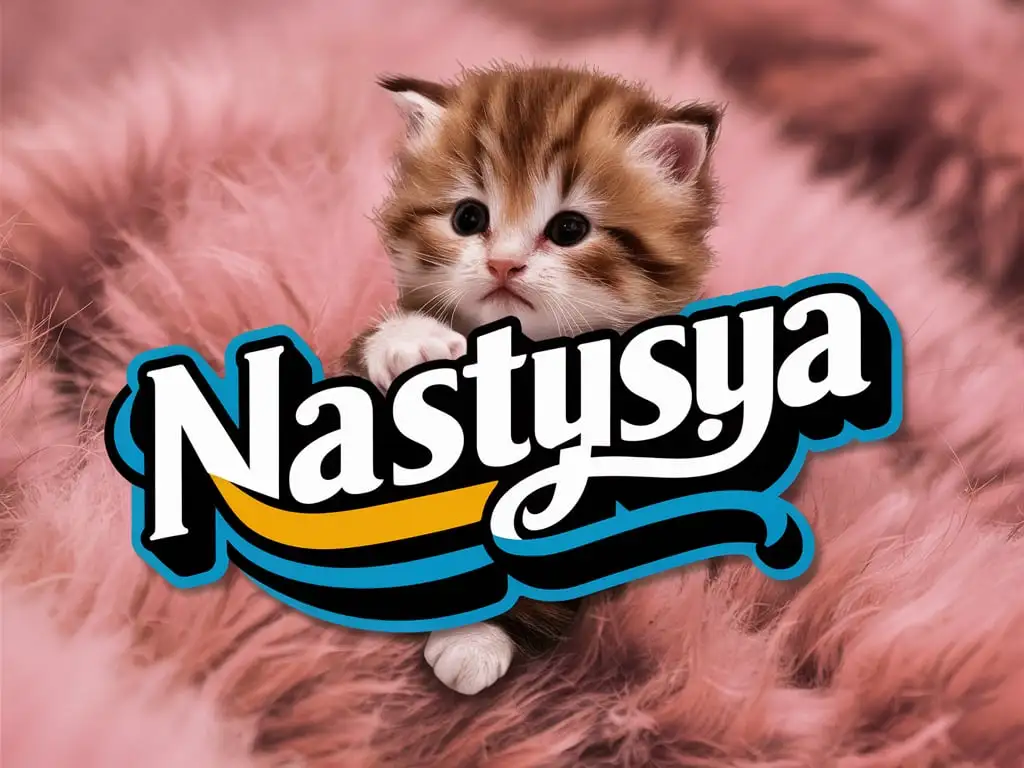 Цветной 3D Логотип "Nastysya" , на фоне котики
