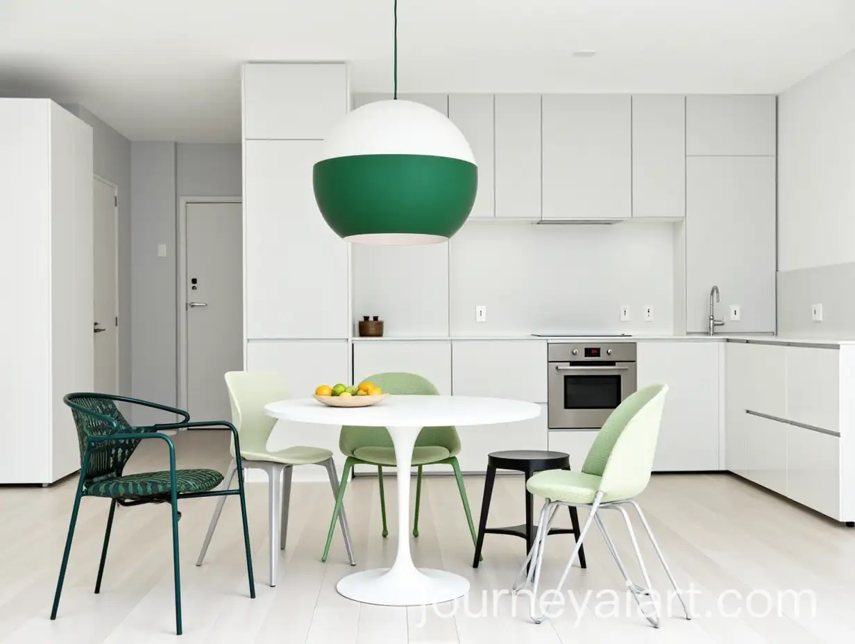 Modern-Minimalist-Living-Room-with-Eclectic-Dining-Area-and-Green-Accents
