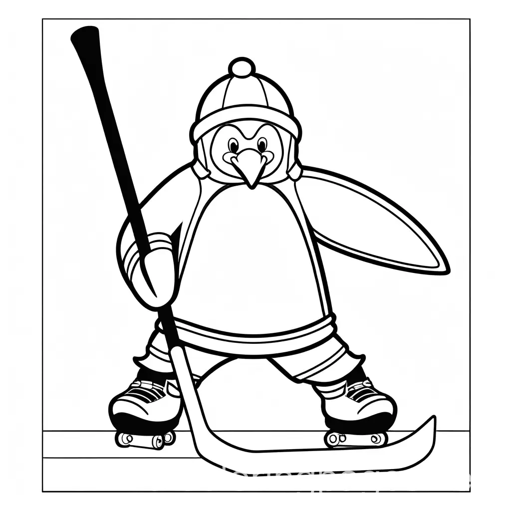 Penguin-Playing-Ice-Hockey-Coloring-Page