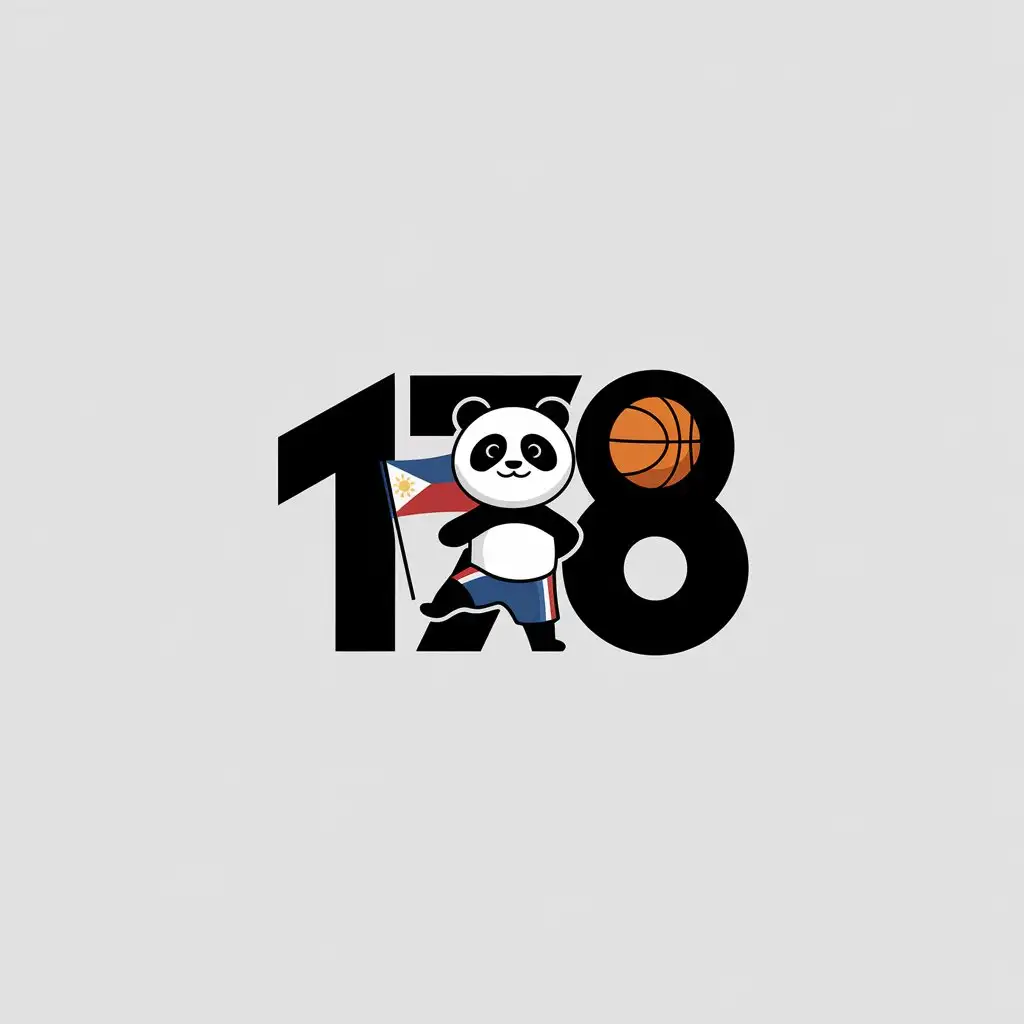 a vector logo design,with the text "178", main symbol:C, panda, Philippine flag, basketball,Minimalistic,be used in Sports Fitness industry,clear background