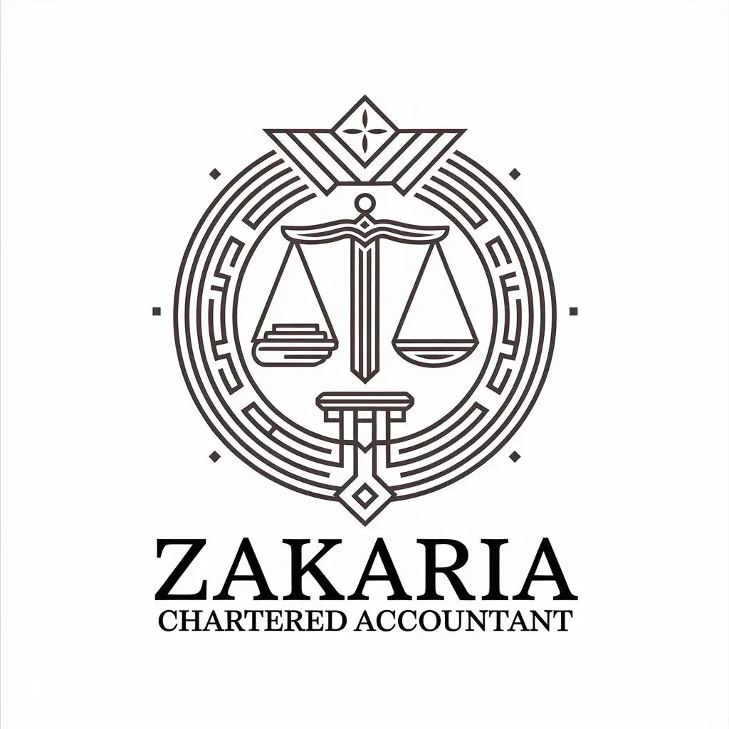 LOGO Design for Zakaria Chartered Accountant Book and Sword in Balance Symbol