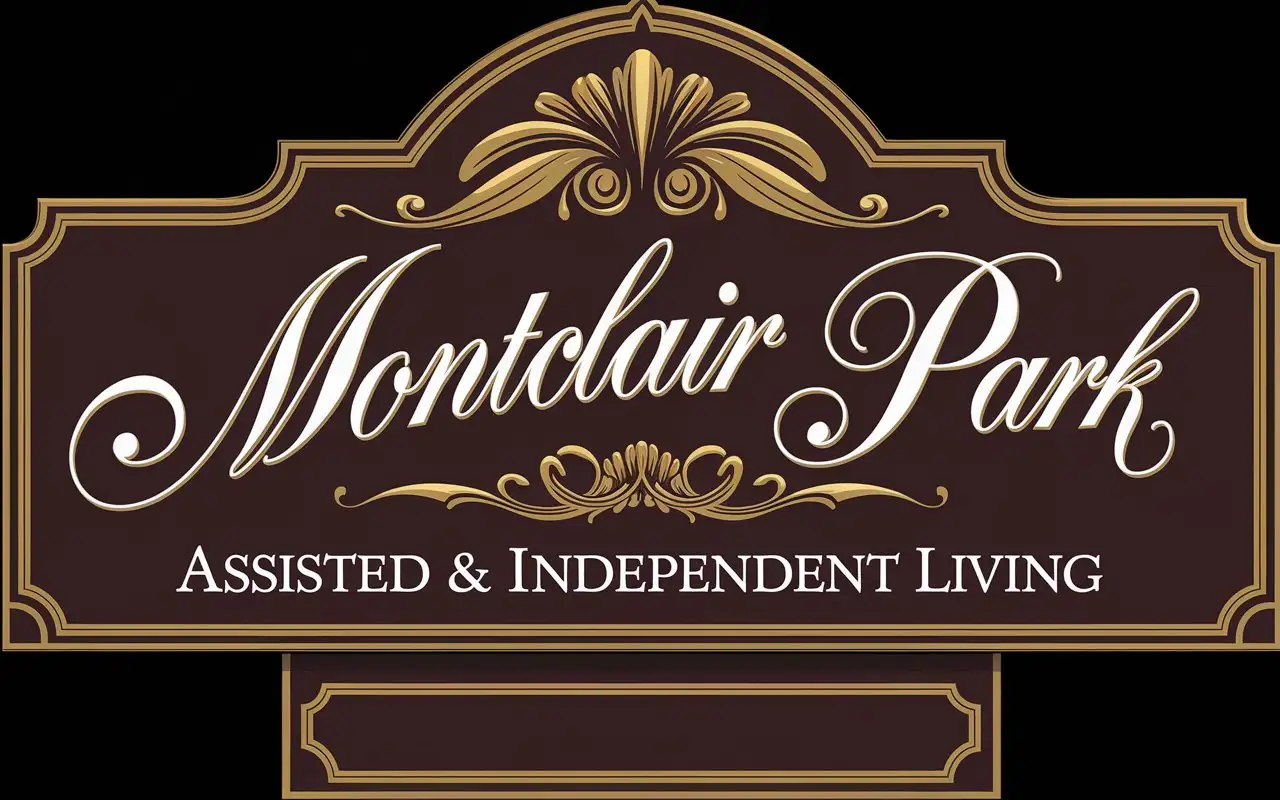 Luxurious Montclair Park Assisted Independent Living Sign in Edwardian Script