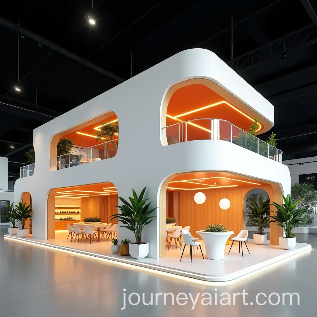 Sleek-DoubleDecker-Futuristic-Exhibition-Stand-with-White-and-Orange-Accents