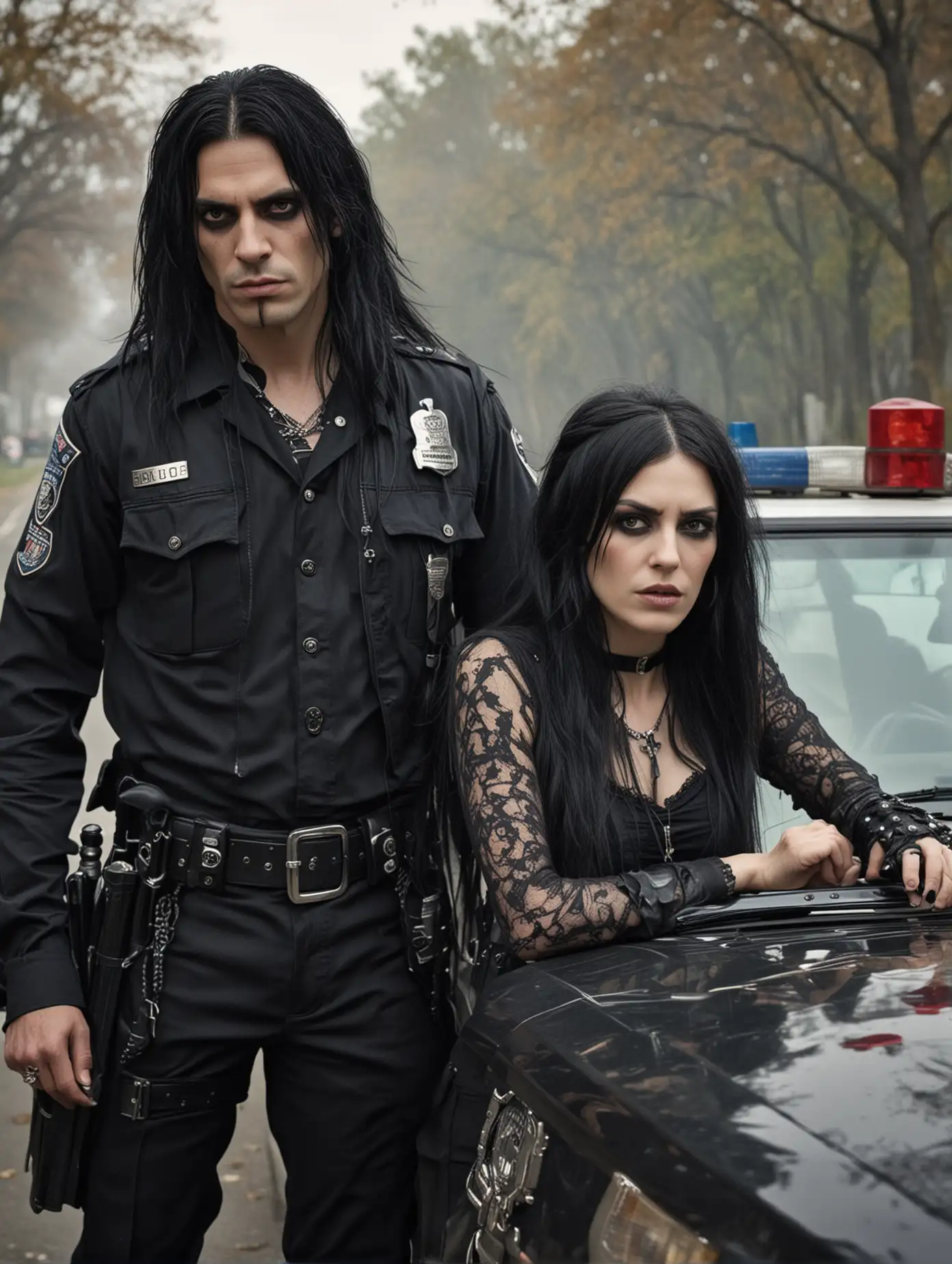 Gothic Woman and Rocker Man Encounter Police Officer and Speeding Driver