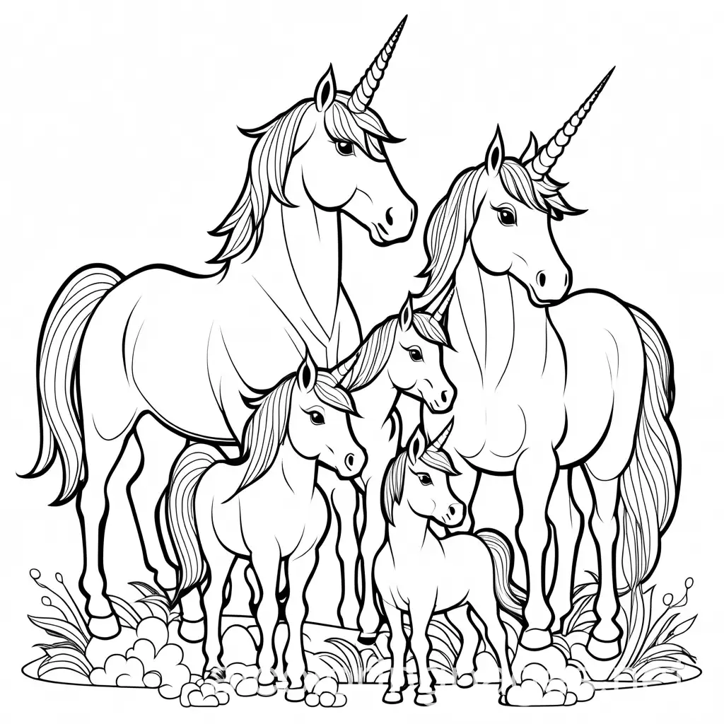 Family-of-Five-Unicorns-Coloring-Page-for-Kids