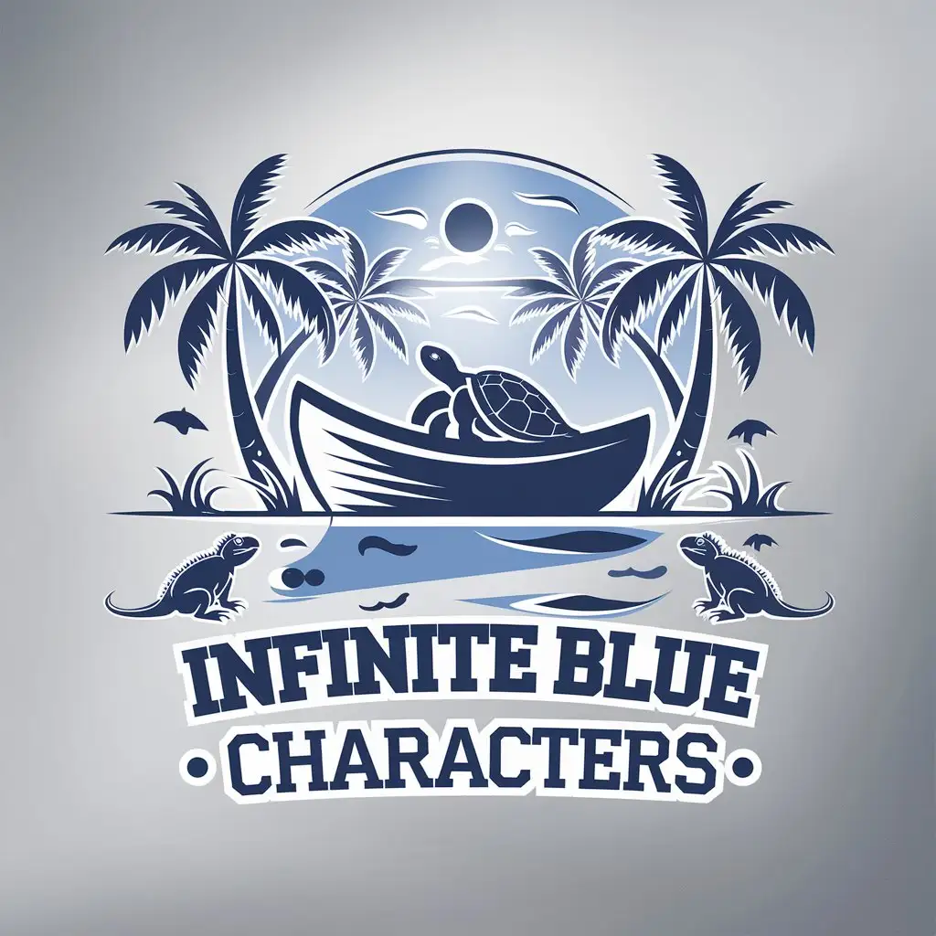 LOGO Design for Infinite Blue Characters Boat Turtle Coconut Trees Iguanas and Sun Theme