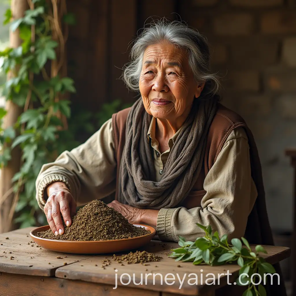 Old-Woman-Selling-Herbs-for-Mate-with-Yuyera-Logo-in-Natural-Colors