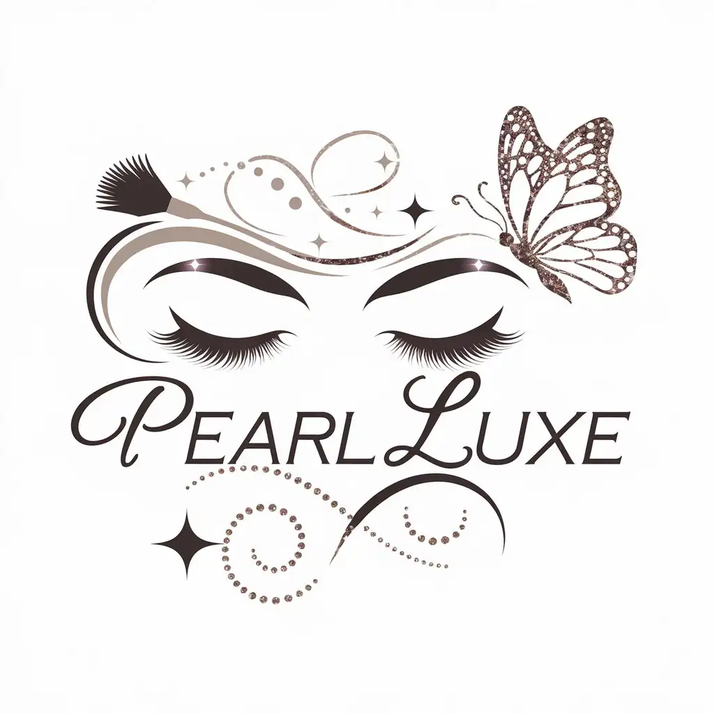 LOGO Design for Pearl Luxe Eyes Eyelashes Butterfly Glitter with Brush Theme for Beauty Spa