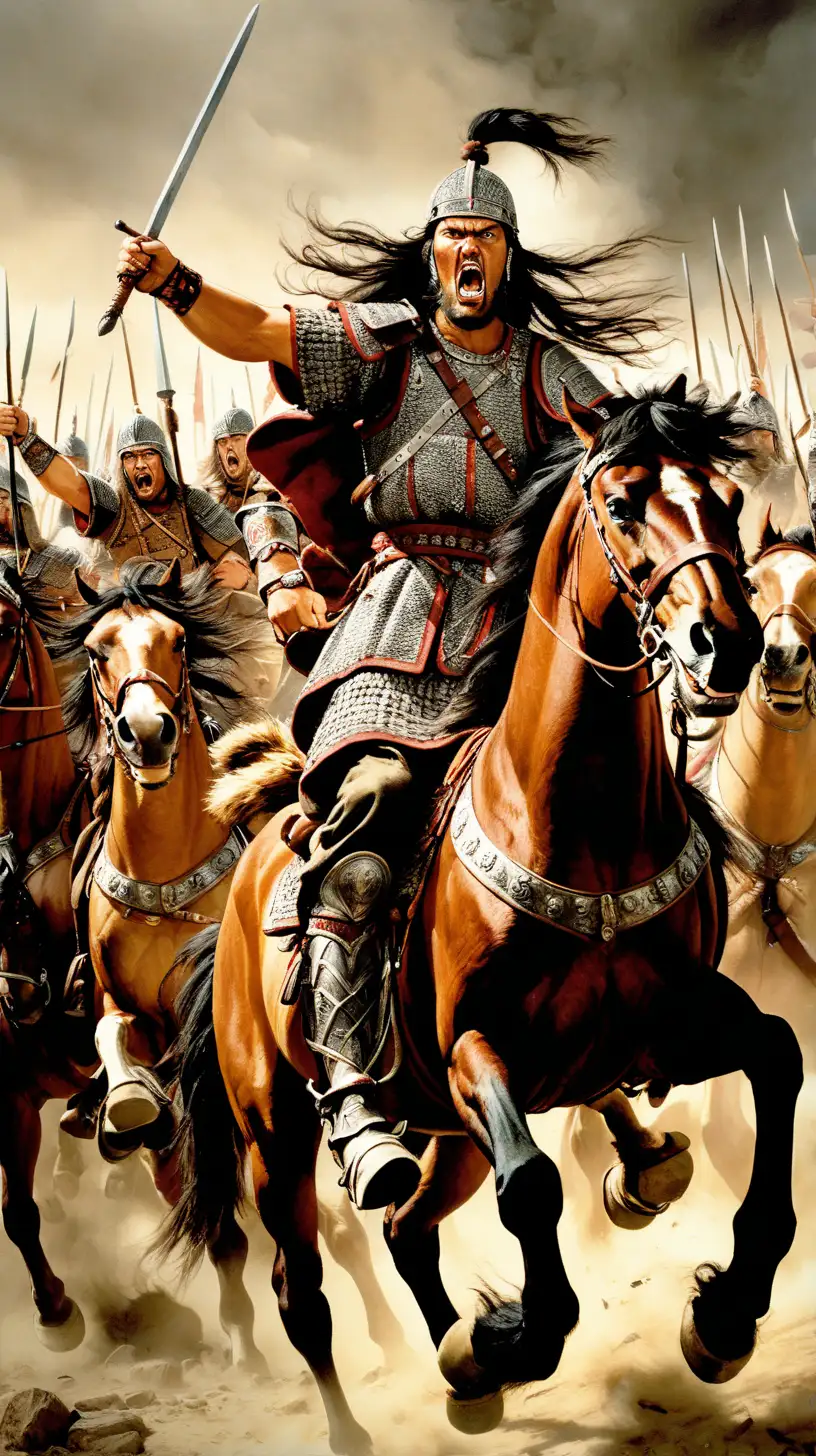 Attila the Hun Leading a Fearless Charge on Horseback