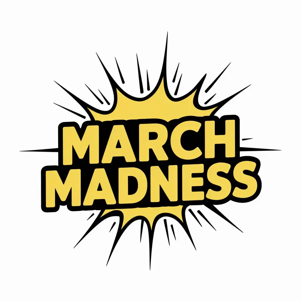 LOGO Design For March Madness Dynamic Explosion with Yellow Text on Clear Background