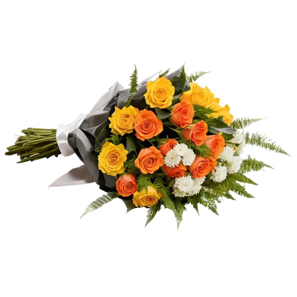 Elegant-Lying-Funeral-Bouquet-PNG-Vibrant-Orange-Roses-and-Gerberas-for-Memorial-Services