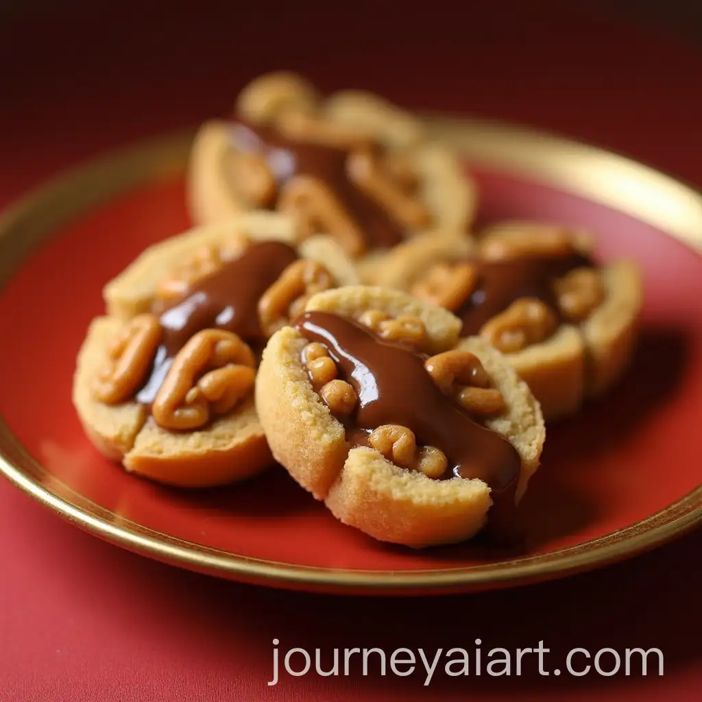 WalnutShaped-Pastry-Cookies-with-Condensed-Milk-Filling-on-Red-and-Gold-Plate