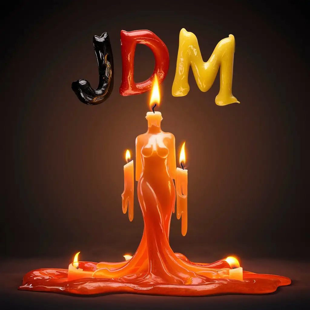 LOGO Design For JDM Dramatic Wax Woman with Glowing Flames and Textured Letters