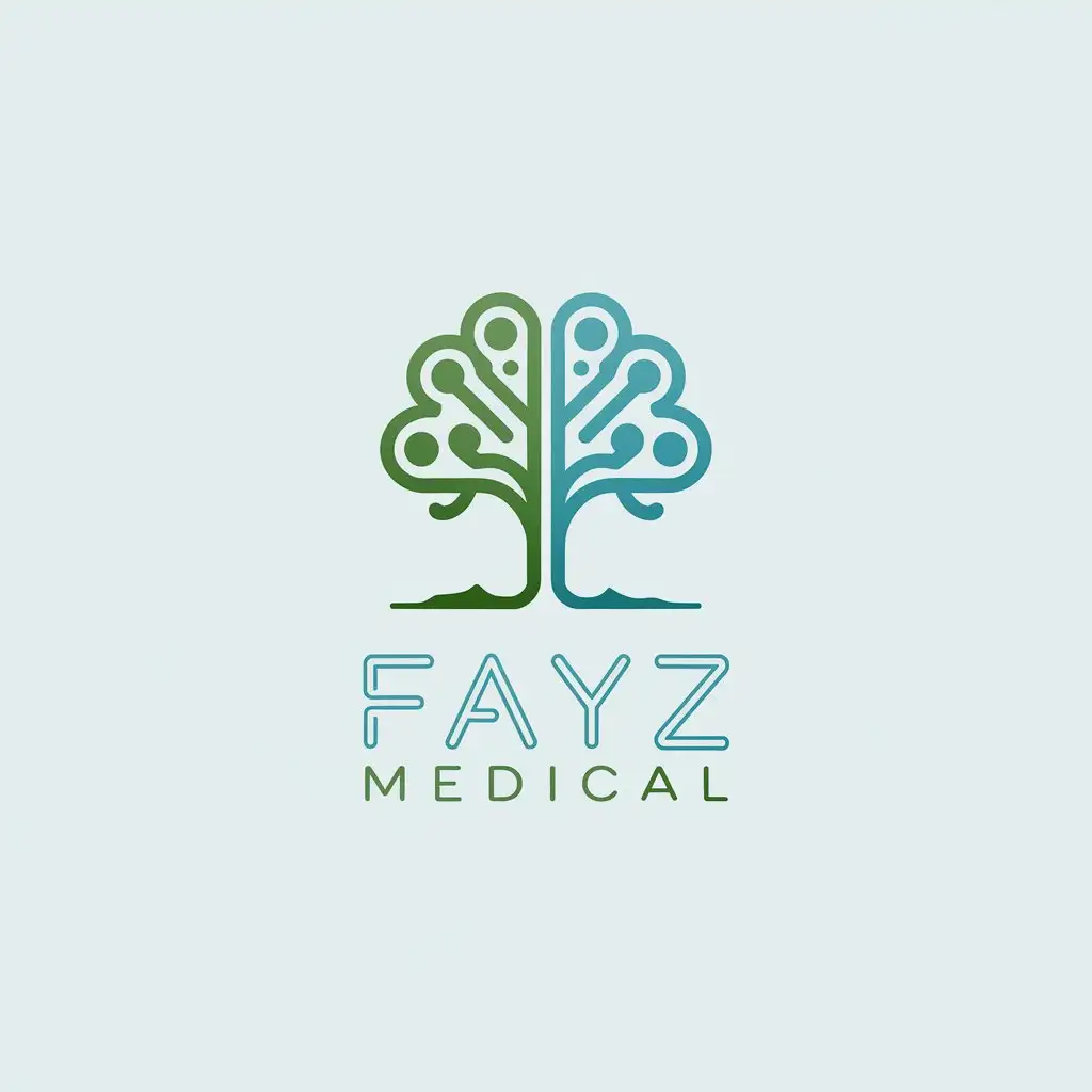 LOGO Design for FAYZ MEDICAL Green Blue Minimalist Tree with Brain Symbol