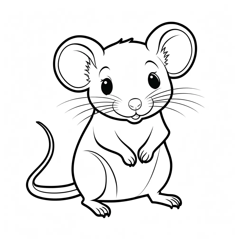 a rat, cute, clever, Coloring Page, black and white, line art, white background, Simplicity, Ample White Space. The background of the coloring page is plain white to make it easy for young children to color within the lines. The outlines of all the subjects are easy to distinguish, making it simple for kids to color without too much difficulty