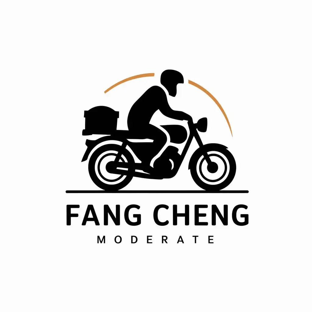 a vector logo design,with the text "Fang Cheng", main symbol:motorcycle, riding, motorcycle travel,Moderate,be used in Travel industry,clear background