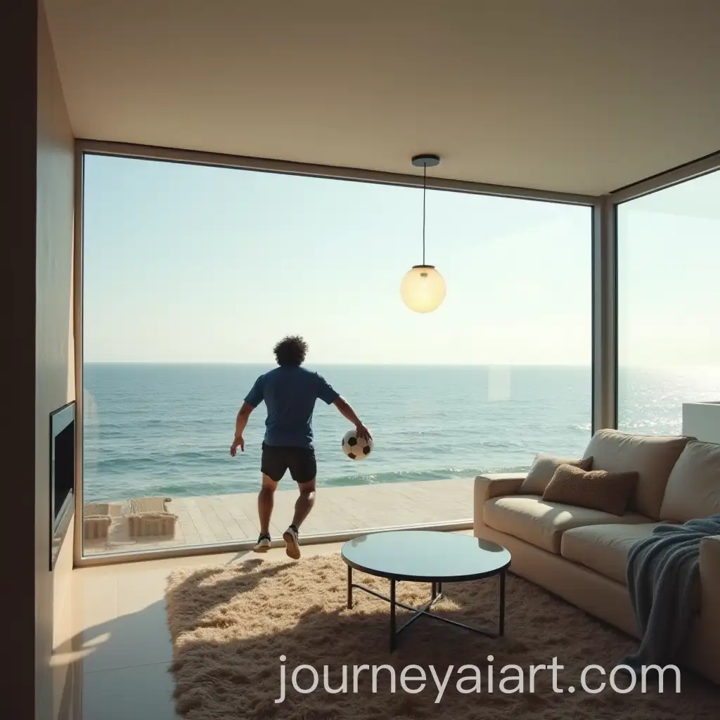 Diego-Maradona-Playing-Football-in-a-Minimalist-Living-Room-with-Seaview