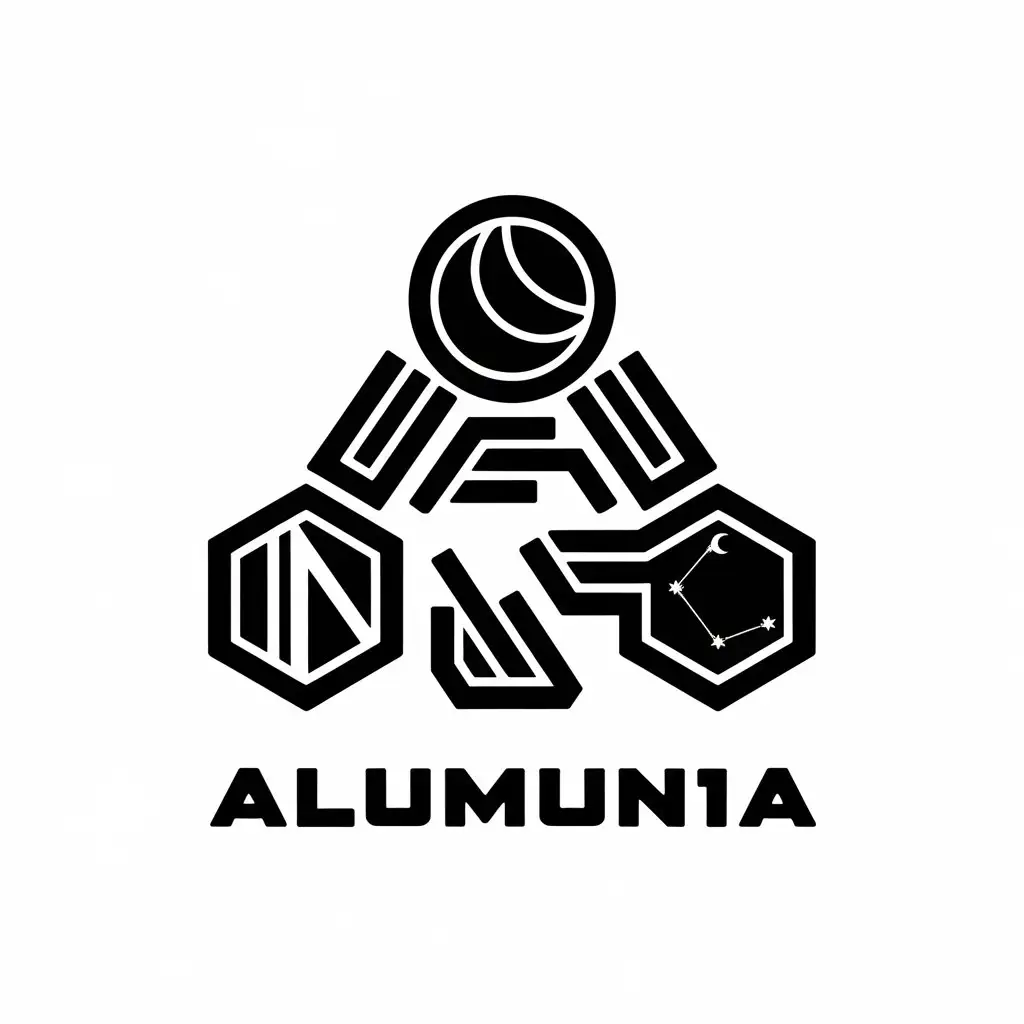 LOGO Design for Alumun1a Bold Sleek Dynamic with Geometric Nexus and Celestial Themes