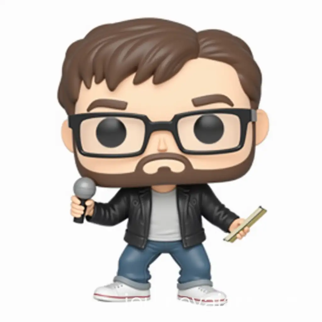 Funko-Pop-Character-with-Microphone-and-Book-in-Black-Leather-Jacket