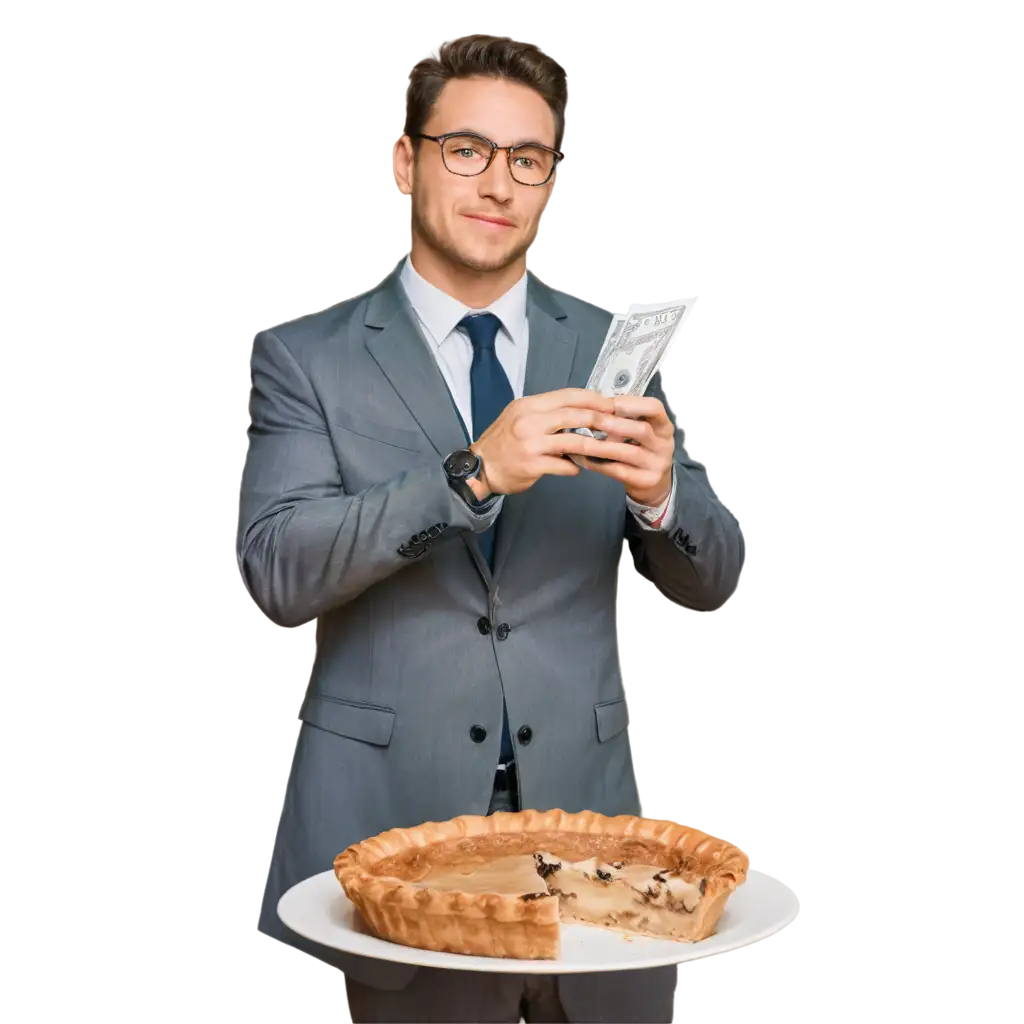 high quality image of the person taking piece of the pie in dollars